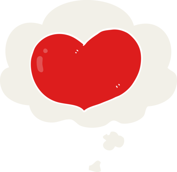 insan tarafından çizilmiş düşünce baloncuklu karikatür aşk kalbi.