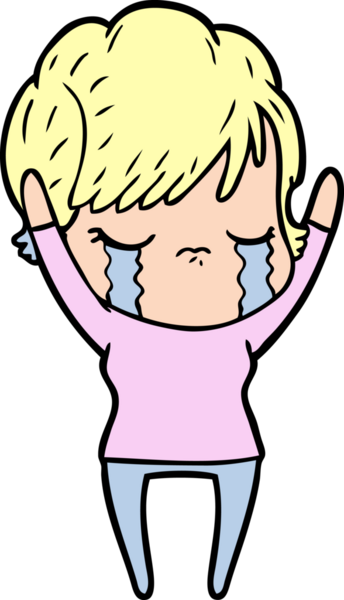 Bir insan tarafından çizilmiş ağlayan çizgi film kadını.