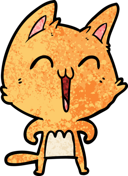 Bir insan tarafından çizilmiş mutlu çizgi film kedisi.