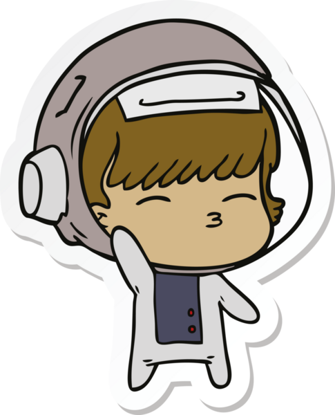 Bir insan tarafından çizilen meraklı astronot çizgi filminin çıkartması.