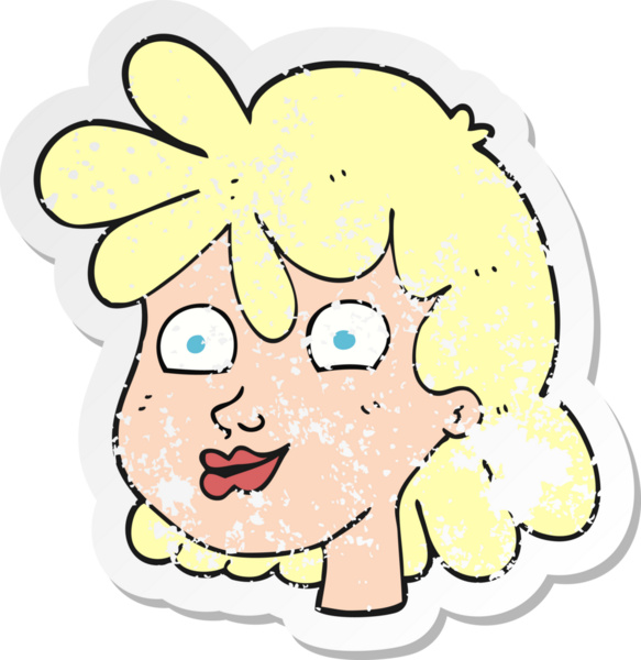 Bir insan tarafından çizilmiş bir karikatür kadın yüzünün gerilimli yapıştırması.