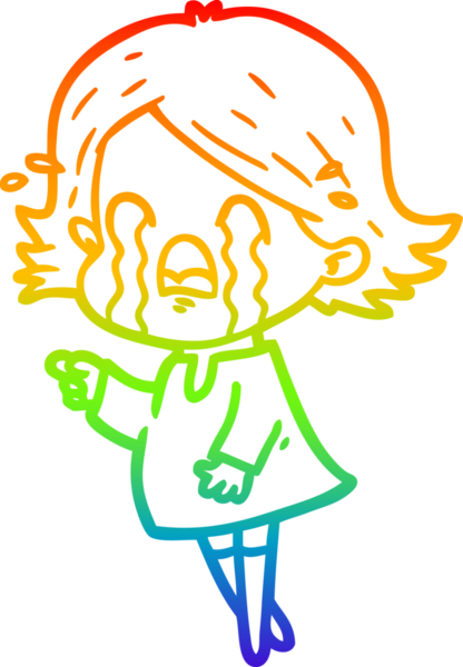 Gökkuşağı gradyan çizimi bir insan tarafından çizilmiş ağlayan bir çizgi kadın çizimi