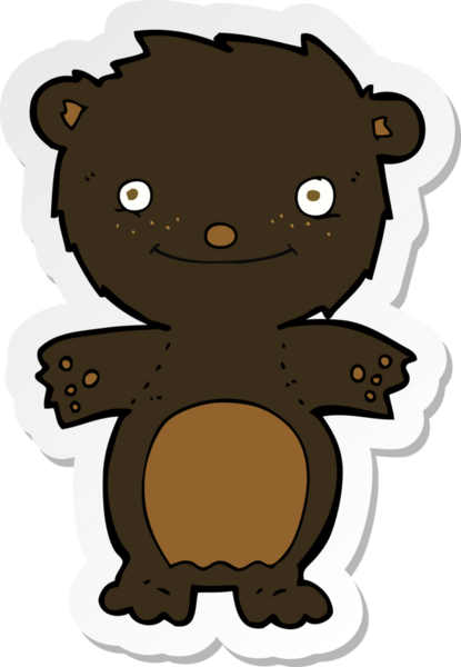 Bir insan tarafından çizilmiş mutlu, küçük siyah bir ayının çıkartması.