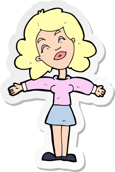 Bir insan tarafından çizilmiş, açık kollu bir karikatür kadının çıkartması.