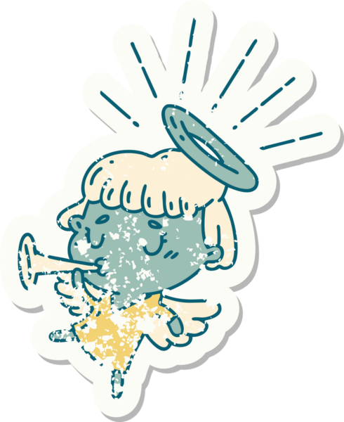 Bir insan tarafından çizilmiş eski dövme stili bir meleğin trompeti.