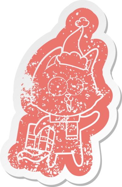 Komik çizgi film Noel Baba şapkası takan bir kedinin insan tarafından çizilmiş kederli çıkartması.