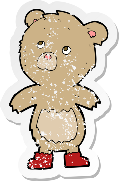 Bir insan tarafından çizilmiş oyuncak ayının gerilimli çıkartması.