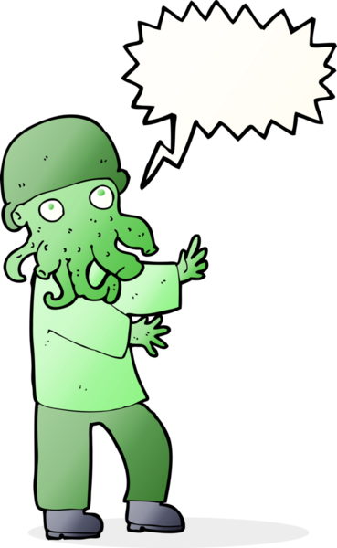 Bir insan tarafından çizilmiş konuşma balonu olan çizgi film canavarı adam.