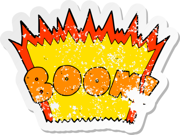 Bir insan tarafından çizilmiş çizgi roman patlamasının gerilimli retro yapıştırması.