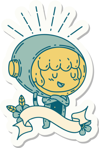 Bir insan tarafından çizilmiş astronot kıyafetli dövme stili bir kadının çıkartması.