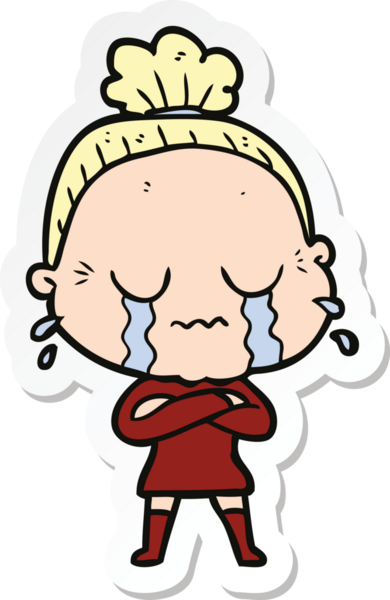 Bir insan tarafından çizilmiş, ağlayan yaşlı bir kadının çıkartması.