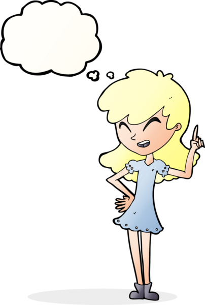 Bir insan tarafından çizilen düşünce baloncuğuyla nokta koyan çizgi film kızı.