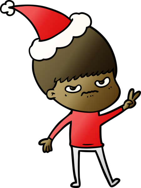 Bir insan tarafından çizilmiş Noel Baba şapkası takan bir çocuğun gradyan çizimi.