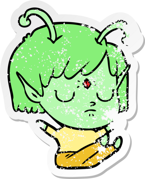 Bir insan tarafından çizilmiş uzaylı bir kızın sıkıntılı çıkartması.