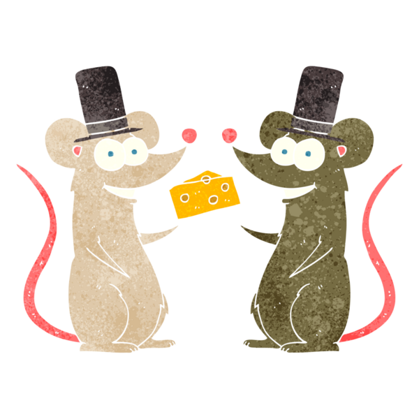 Bir insan tarafından çizilmiş peynirli retro fare çizimi.