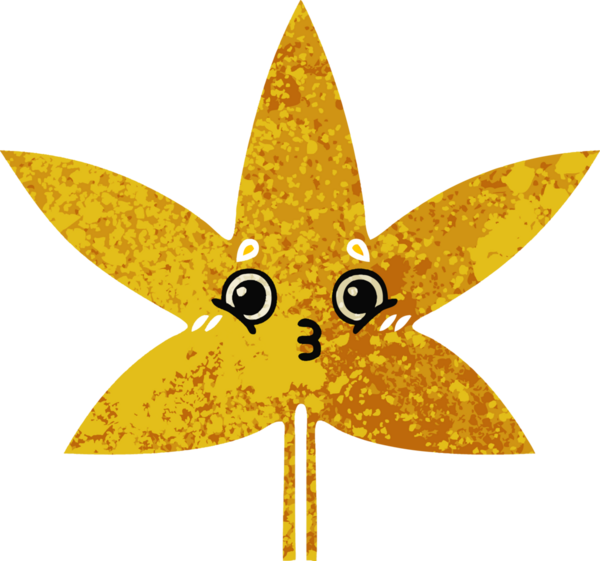 Bir insan tarafından çizilmiş sonbahar yaprağının retro çizim stili karikatürü