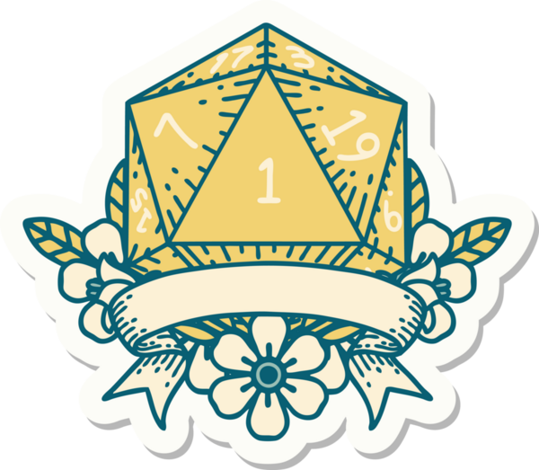 Bir insan tarafından çizilmiş doğal bir d20 zar etiketi.