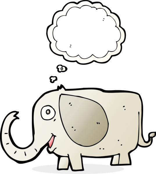 Bir insan tarafından çizilmiş düşünce balonlu bebek fil.