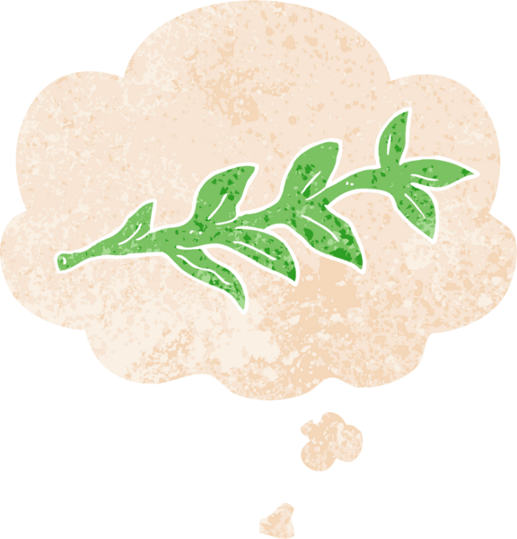 Düşünce baloncuklu çizgi film bitkisi grunge sıkıntılı retro desenli bir insan tarafından çizilmiş