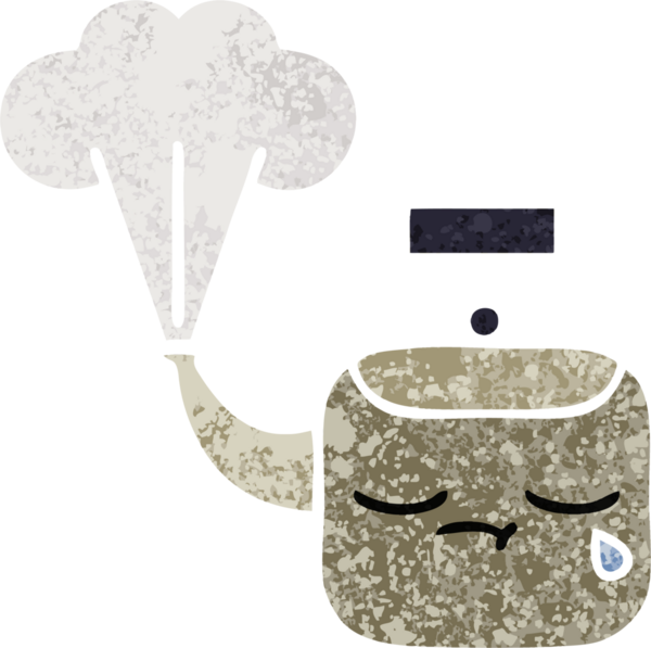 Bir insan tarafından çizilen dumanı tüten bir çaydanlığın retro çizim tarzı karikatürü