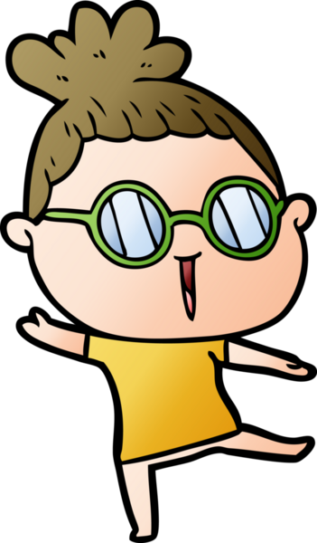 Bir insan tarafından çizilmiş gözlüklü bir karikatür kadın.