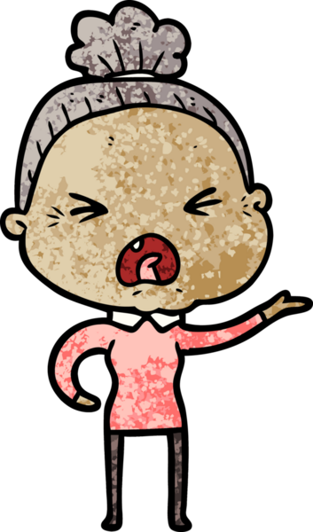 Bir insan tarafından çizilmiş kızgın yaşlı kadın çizgi filmi.