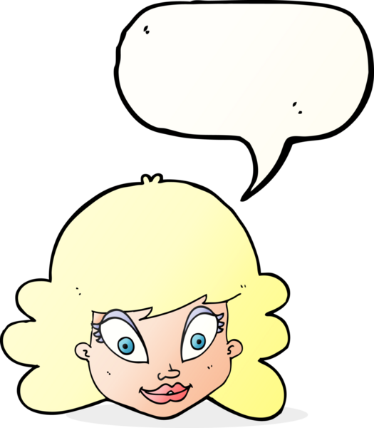 Bir insan tarafından çizilmiş konuşma balonlu mutlu kadın yüzü.