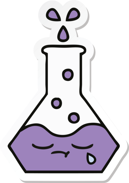 Bir insan tarafından çizilmiş sevimli bir karikatür bilim şişesinin etiketi.