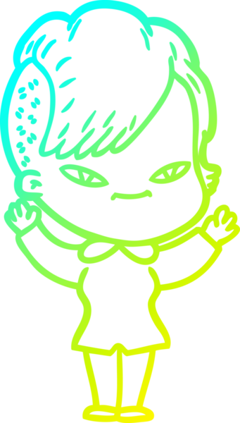 Hipster saç kesimi bir insan tarafından çizilmiş hoş bir çizgi film kızı çizimi.