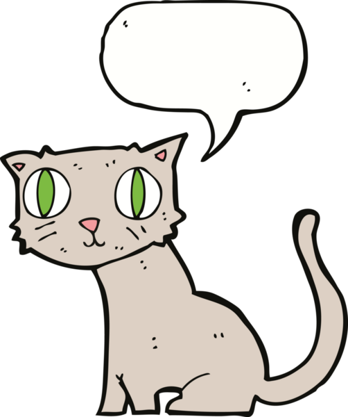 Bir insan tarafından çizilmiş konuşma balonu olan çizgi film kedisi.