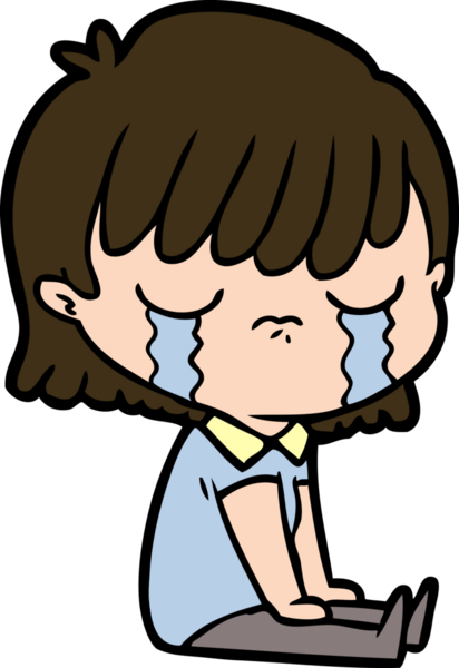 Bir insan tarafından çizilmiş ağlayan çizgi film kadını.