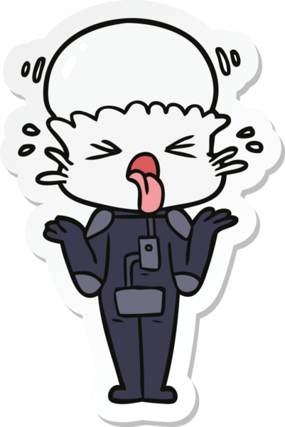 Bir insan tarafından çizilmiş garip bir uzaylı çizgi filminin çıkartması.