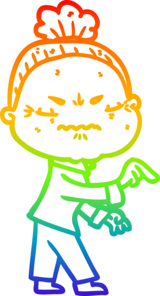 Gökkuşağı gradyan çizgi çizimi bir insan tarafından çizilmiş yaşlı bir kadın tarafından rahatsız edildi