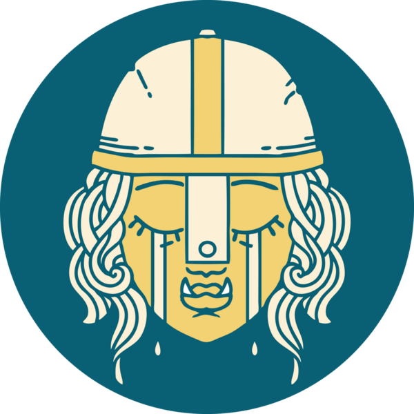 Retro Dövme Tarzı Ağlayan Ork Savaşçısı karakteri bir insan tarafından çizilmiş