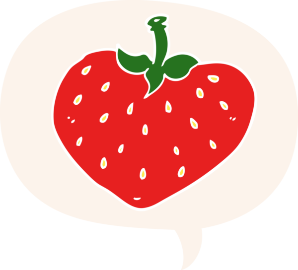 bir insan tarafından çizilmiş retro tarzı konuşma baloncuklu karikatür çileği.