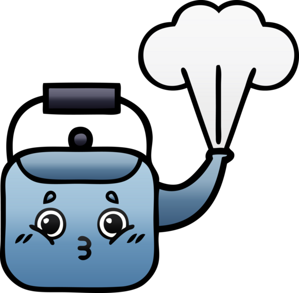 Bir insan tarafından çizilmiş dumanı tüten bir çaydanlığın gölgeli çizgi filmi.