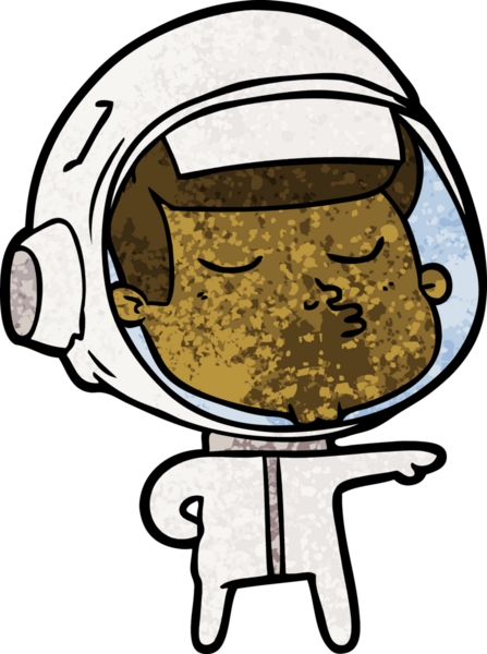 Bir insan tarafından çizilmiş kendine güvenen bir astronot çizgi filmi.