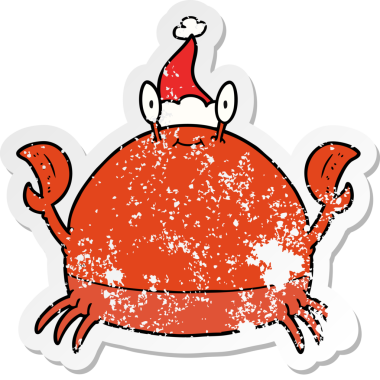 Bir insan tarafından çizilmiş Noel Baba şapkası takan bir yengecin el yazısı.