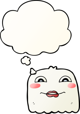 Bir insan tarafından çizilmiş yumuşak eğimli düşünce baloncuklu çizgi film hayaleti.