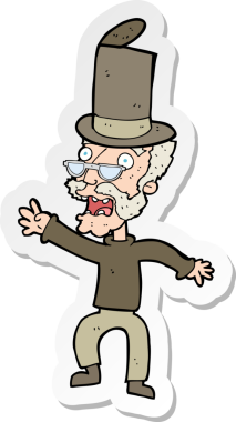 Bir insan tarafından çizilmiş silindir şapkalı yaşlı bir adamın çıkartması.