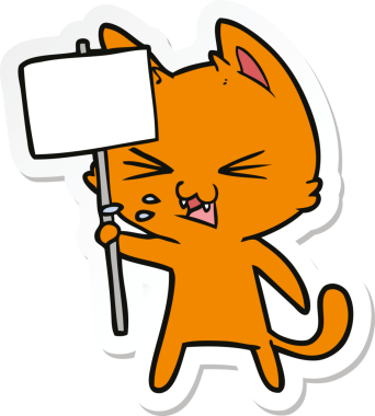 Bir insan tarafından çizilen çizgi film kedisinin çıkartması.