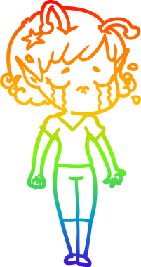 Gökkuşağı gradyan çizgisi, bir insan tarafından çizilmiş ağlayan uzaylı bir kızın çizimi.