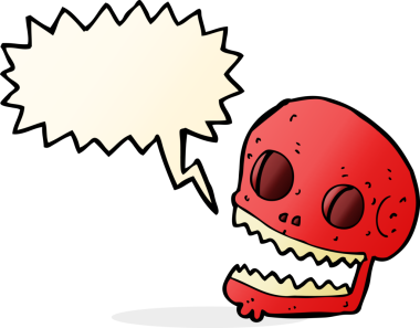 Bir insan tarafından çizilmiş konuşma baloncuğu olan karikatürümsü kafatası.