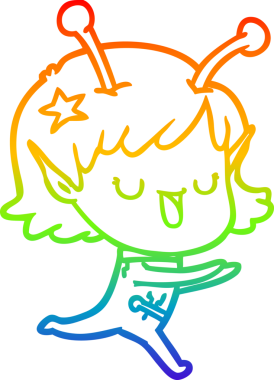 gökkuşağı gradyan çizimi mutlu bir uzaylı kız çizgi filmi bir insan tarafından çizildi