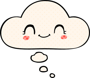 Çizgi roman tarzında bir insan tarafından çizilmiş düşünce baloncuğu olan sevimli çizgi film yüzü.