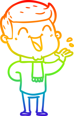 Gökkuşağı gradyan çizgi çizimi bir insan tarafından çizilmiş gülen bir karikatür adam