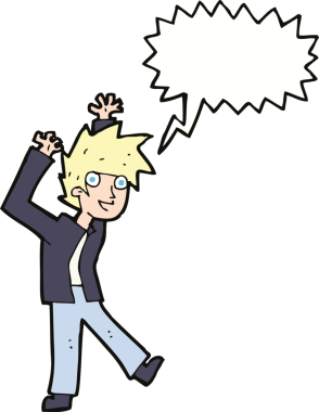 Bir insan tarafından çizilmiş konuşma balonu olan heyecanlı bir çocuk.