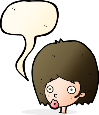 Bir insan tarafından çizilen konuşma baloncuğuyla kadın yüzü şaşırtılıyor.