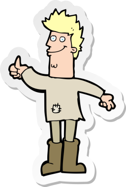 Bir insan tarafından çizilmiş paçavralar içinde pozitif düşünen bir adamın çıkartması.