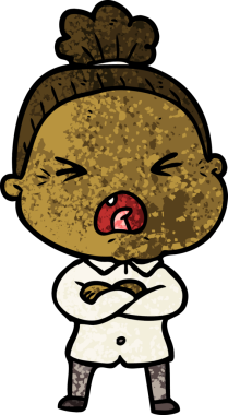 Bir insan tarafından çizilmiş kızgın yaşlı kadın çizgi filmi.